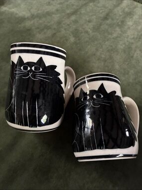 Karen Donleavy hand painted Black Cat Ceramic Mugs